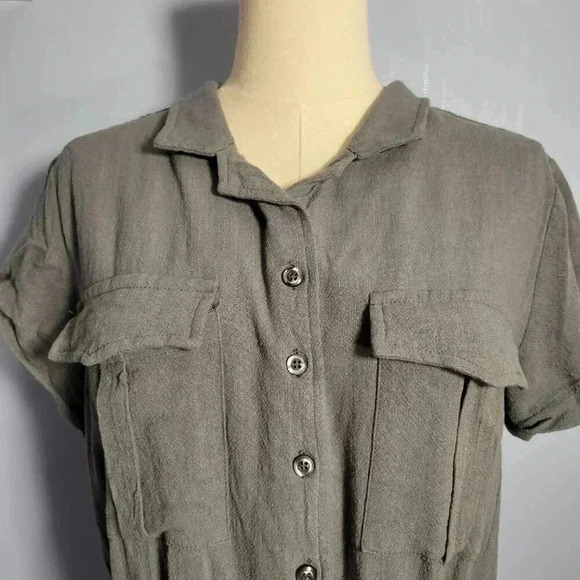 Thread + Supply Large Dark Gray Collared Short Sleeve Button Midi Casual Dress - Picture 2 of 11